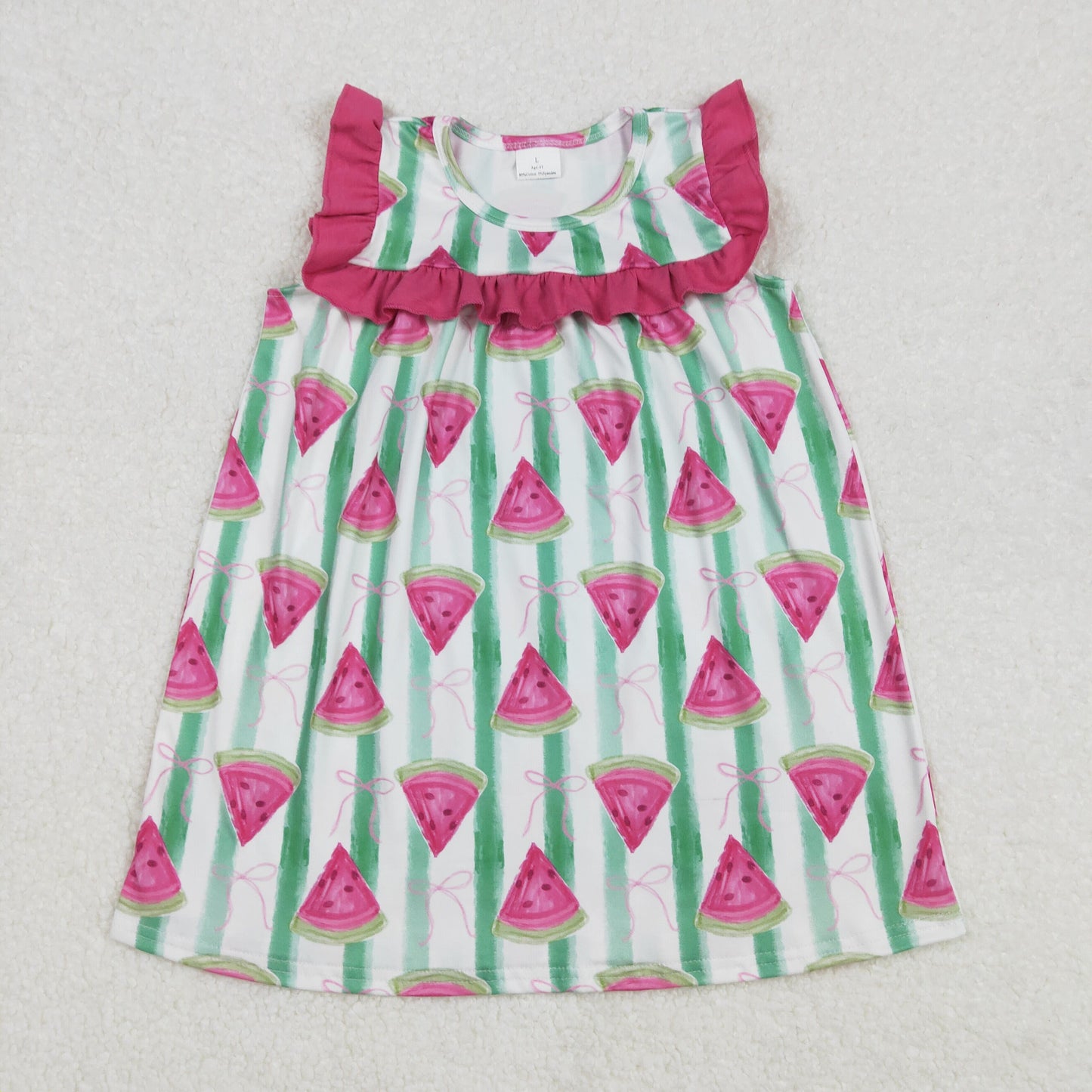 GSD1911Dreamy Ruffle Watermelon Bow Dresses for Baby Girls’ Summer