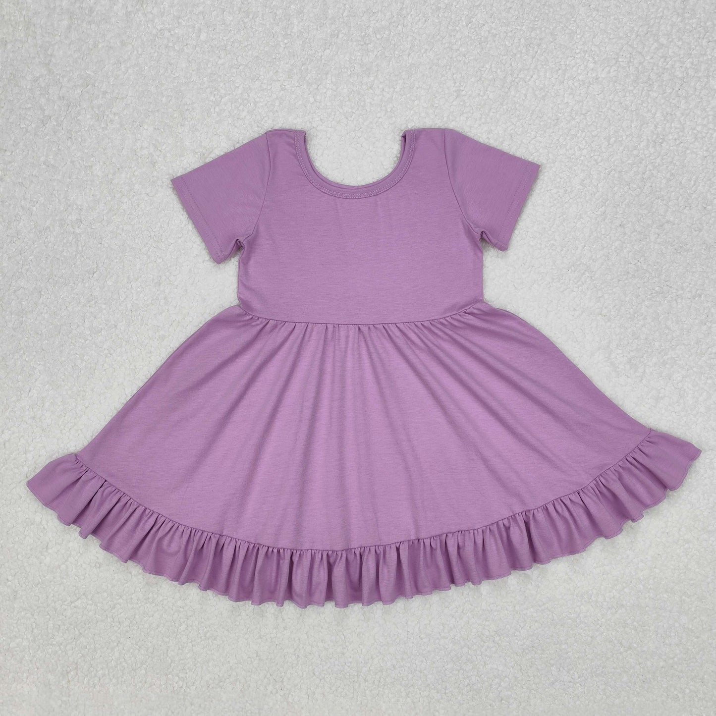 GSD1914Lavender Summer Girls Dress Short Sleeves Ruffle Cute Female Kids Clothing Floral Print