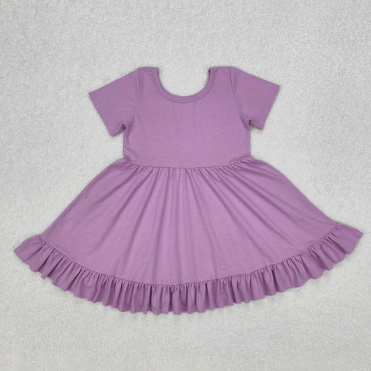 GSD1914Lavender Summer Girls Dress Short Sleeves Ruffle Cute Female Kids Clothing Floral Print