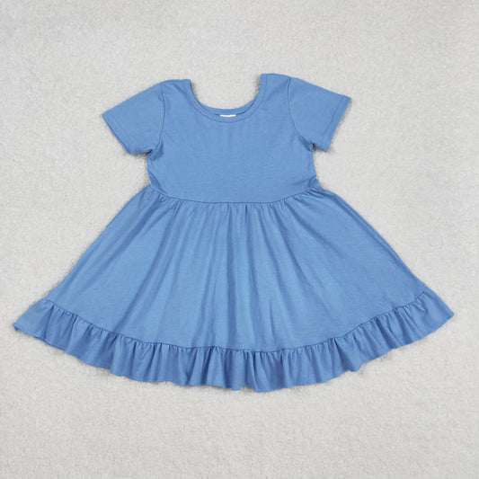 GSD1915Summer Ruffle Girls Dress Light Blue Short Sleeves Girls Clothing for Spring Autumn Toddler Kids Fashion Outfit