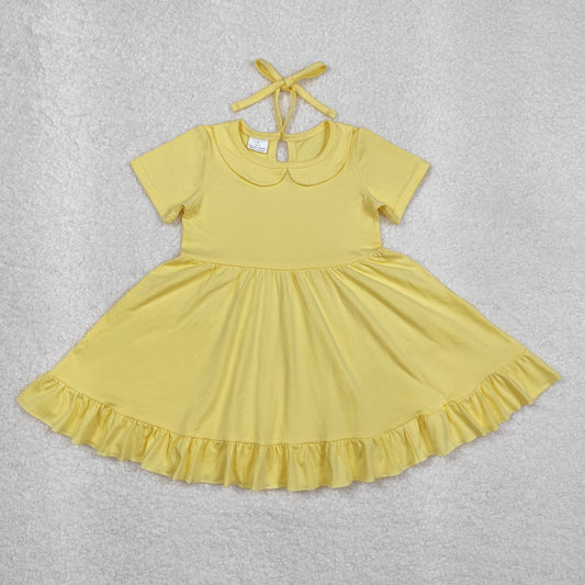 GSD1916Yellow short sleeves ruffle summer girls dresses