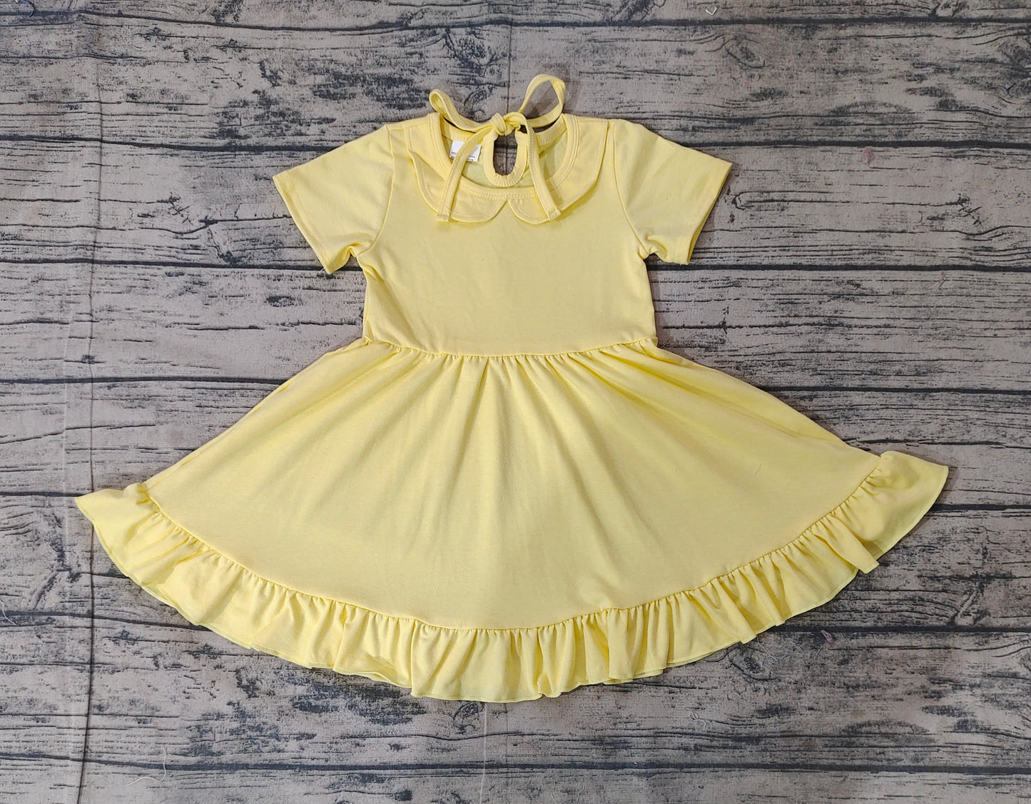 GSD1916Summer Ruffle Girls Dress Yellow Short Sleeves Cute Female Childhood Clothing Festival Performance Dress