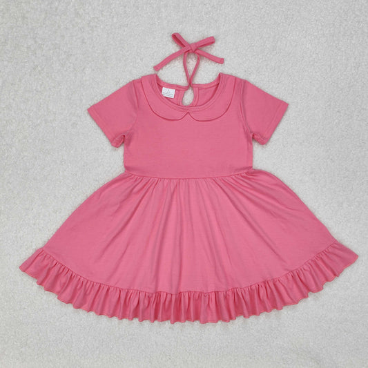 GSD1917Summer Ruffle Girls Dress Pink Short Sleeves Cute Female Childhood Clothing Festival Performance Dress