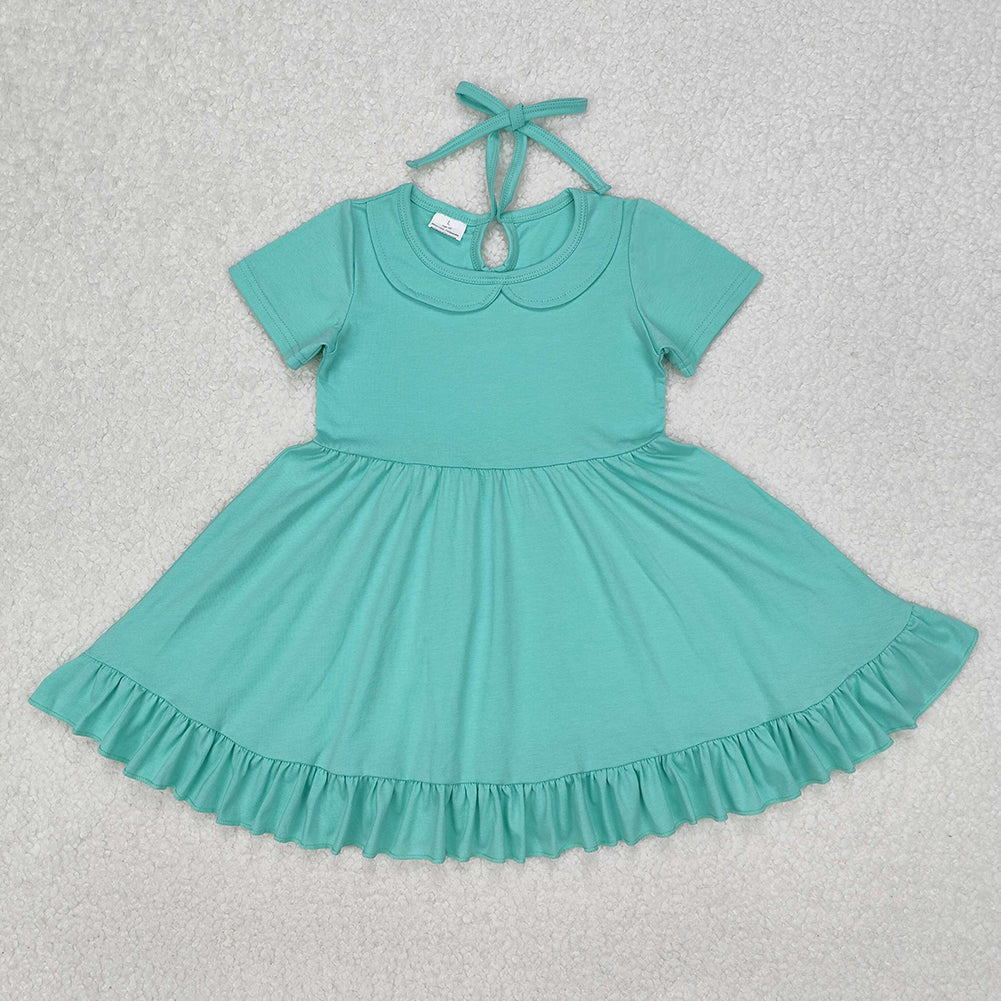 GSD1918Green short sleeves ruffle summer girls dresses
