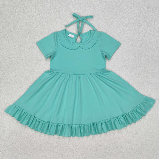 GSD1918Green short sleeves ruffle summer girls dresses