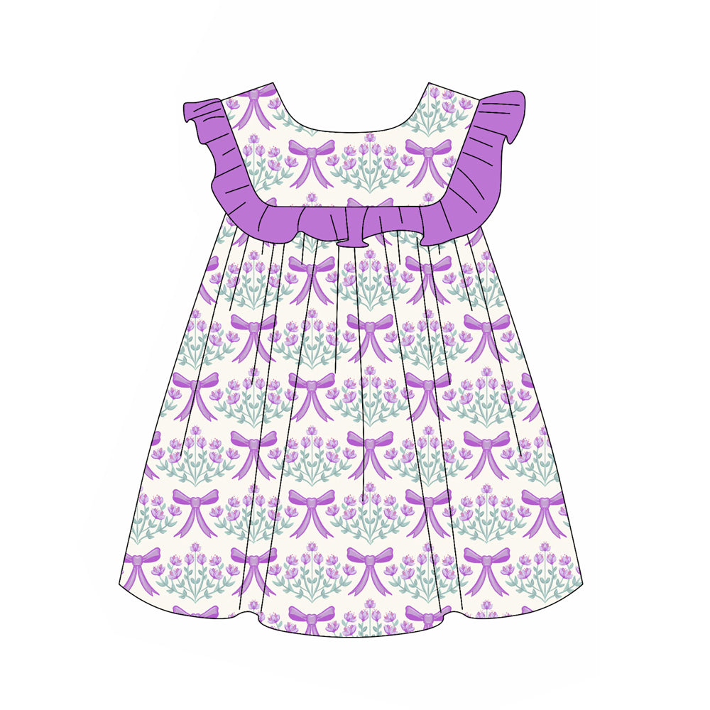 Purple ruffle bow floral tunic shorts girls summer clothes