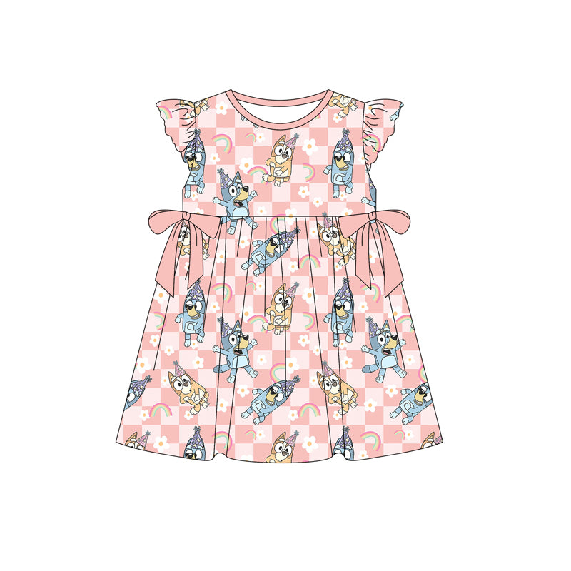 Flutter sleeves dog plaid Happy Birthday girls outfits