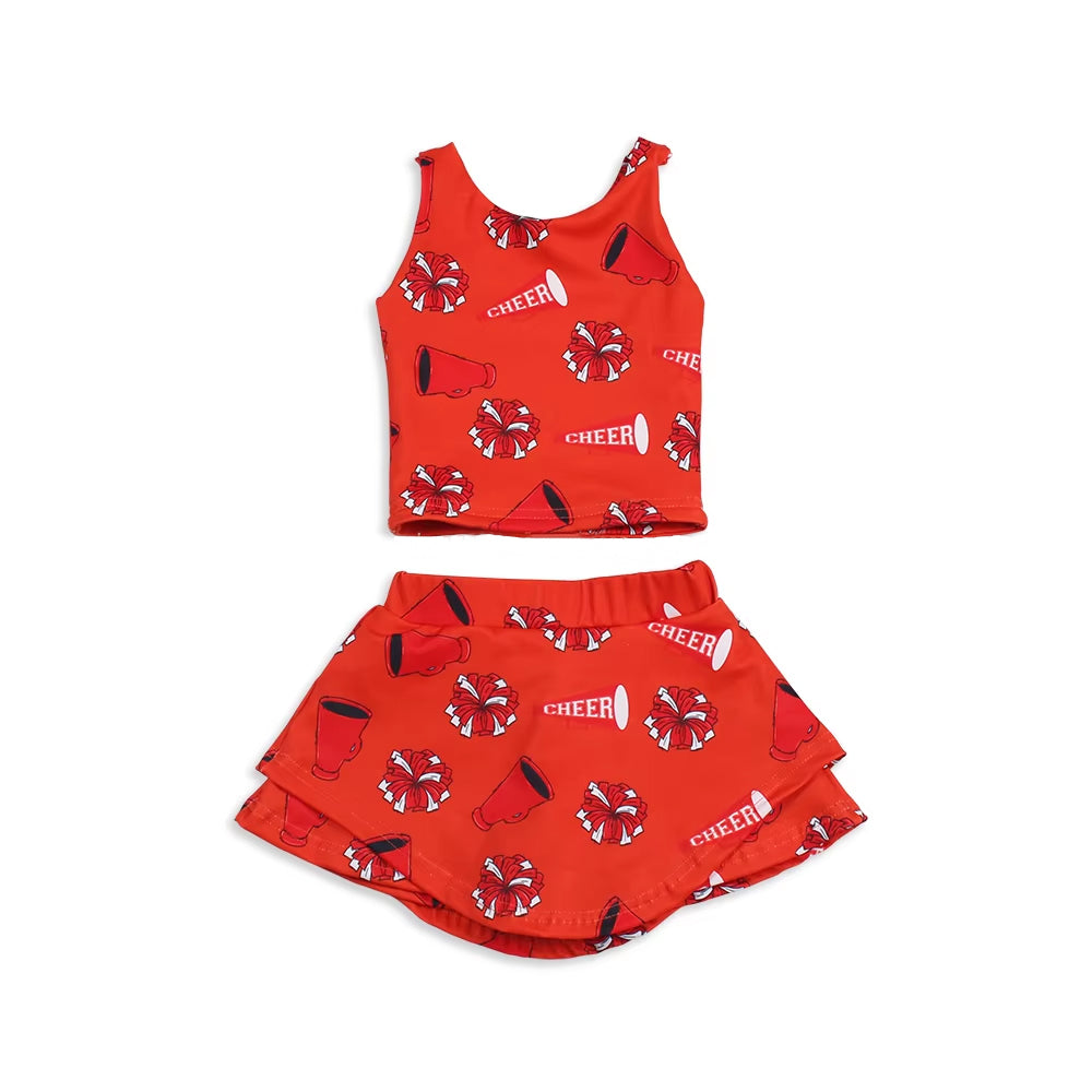 Maroon sleeveless cheer kids girls active wear set