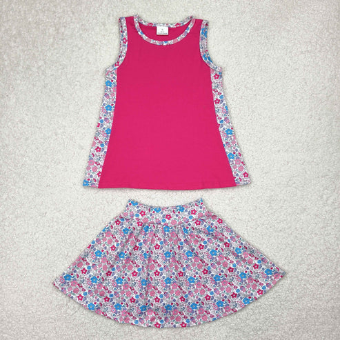 9.22 RTS Sibling Baby Girls Sleeveless Embroidery Bow Floral Print Shorts Skorts Clothes Sets