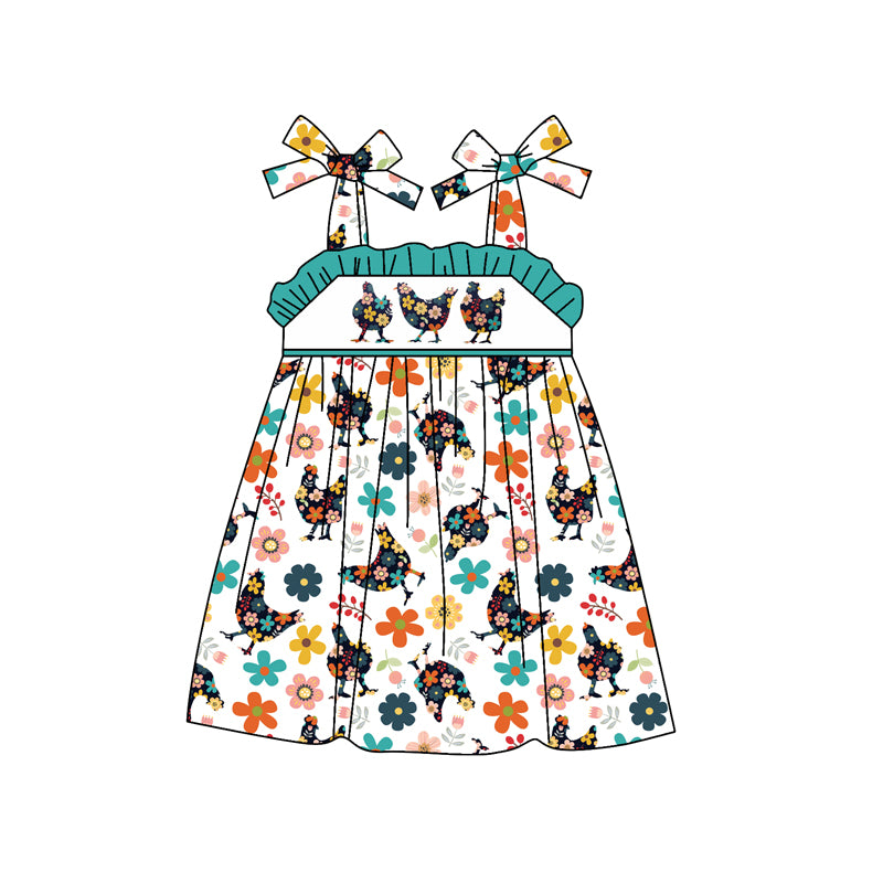 Straps floral chicken tunic ruffle shorts girls clothing