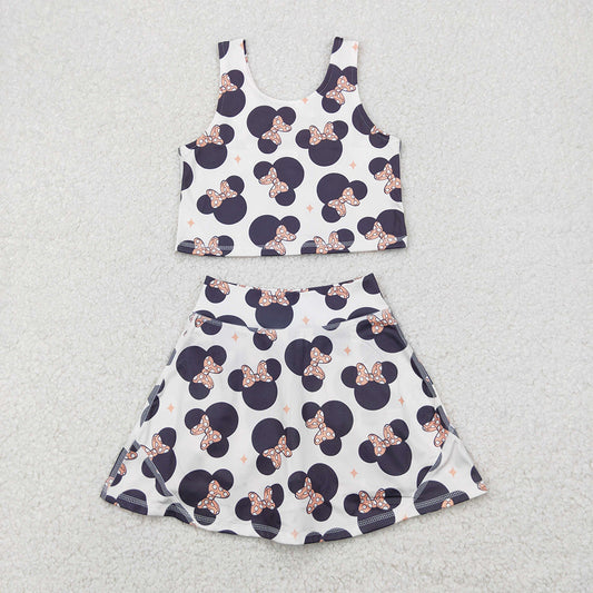 GSD1934RTS NO MOQ Baby Girls Yoga Outfits Baby Girls Cartoon Mouse Top Skort Clothes Sets
