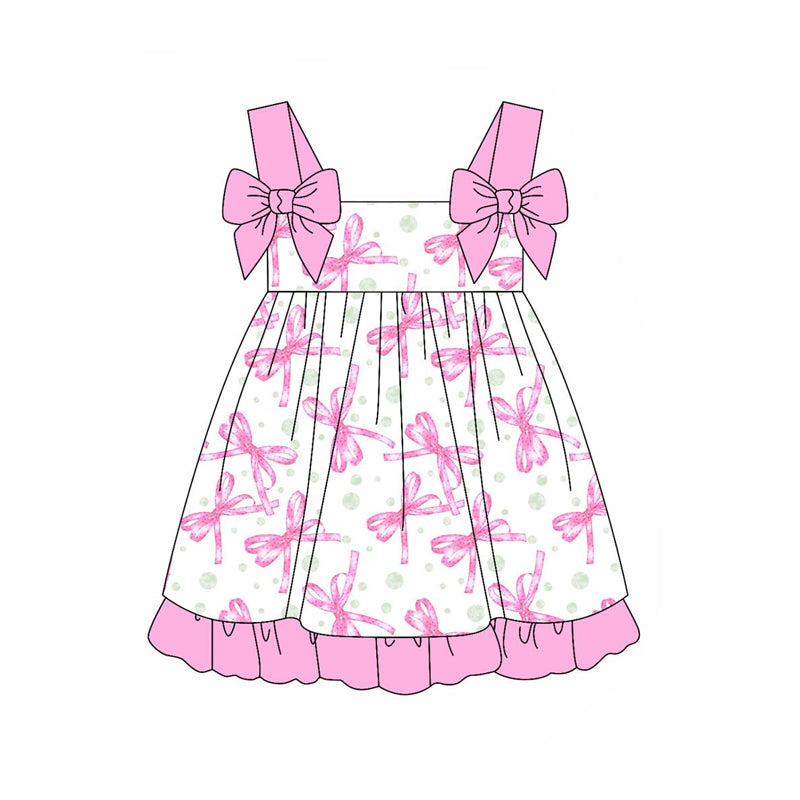 Baby Girls Pink Bows Straps Top Ruffle Shorts Clothes Sets