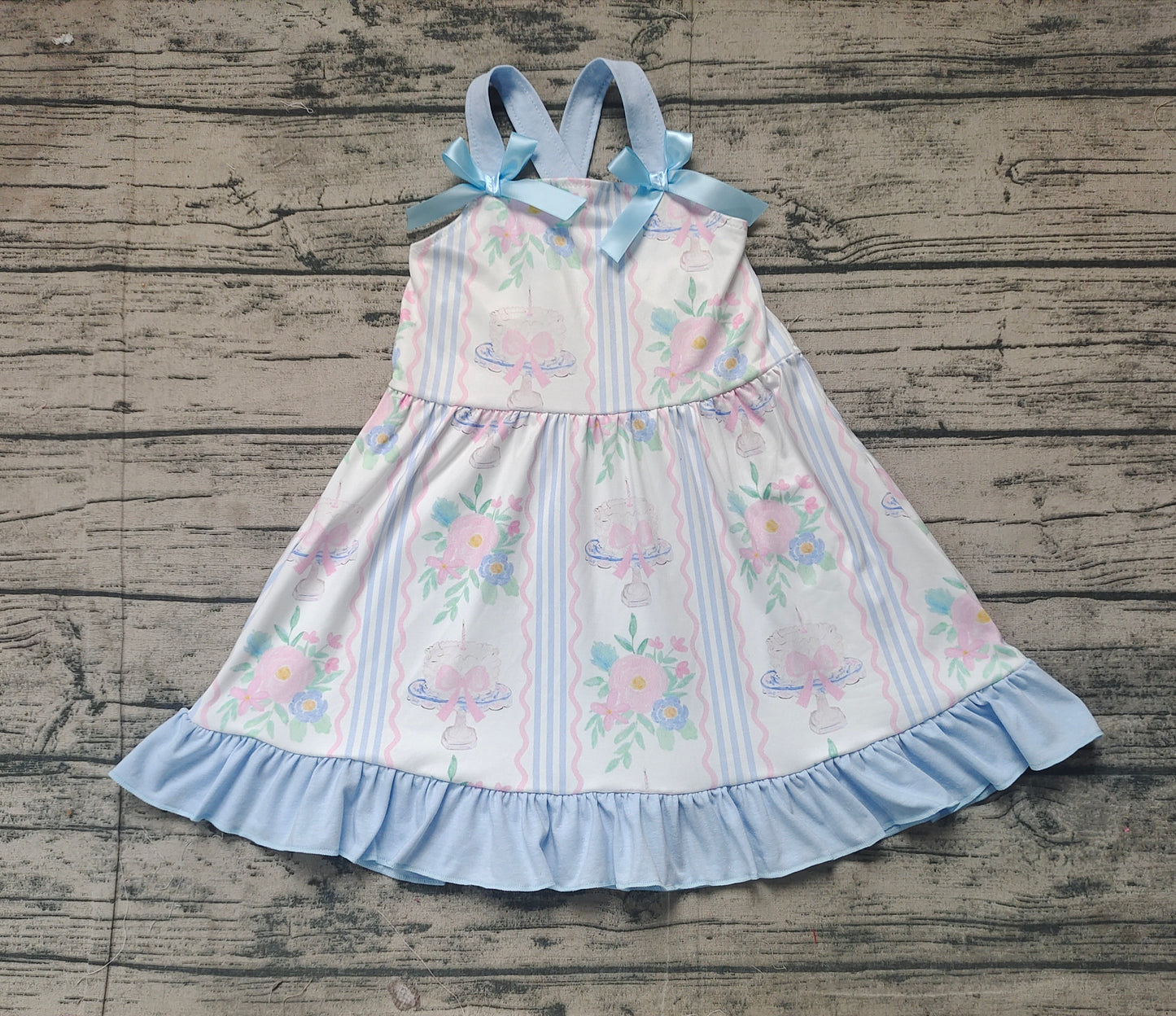 GSD1946Sweet Straps Cake Bow Floral Dresses for Little Girls’ Birthday Parties
