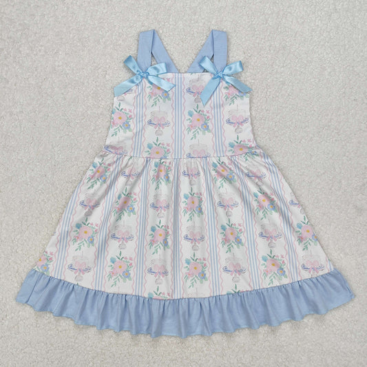GSD1946Floral Cake Bow Girls Dress Straps Happy Birthday Girls Dresses Floral Cake Bow Design Party Wear for Girls
