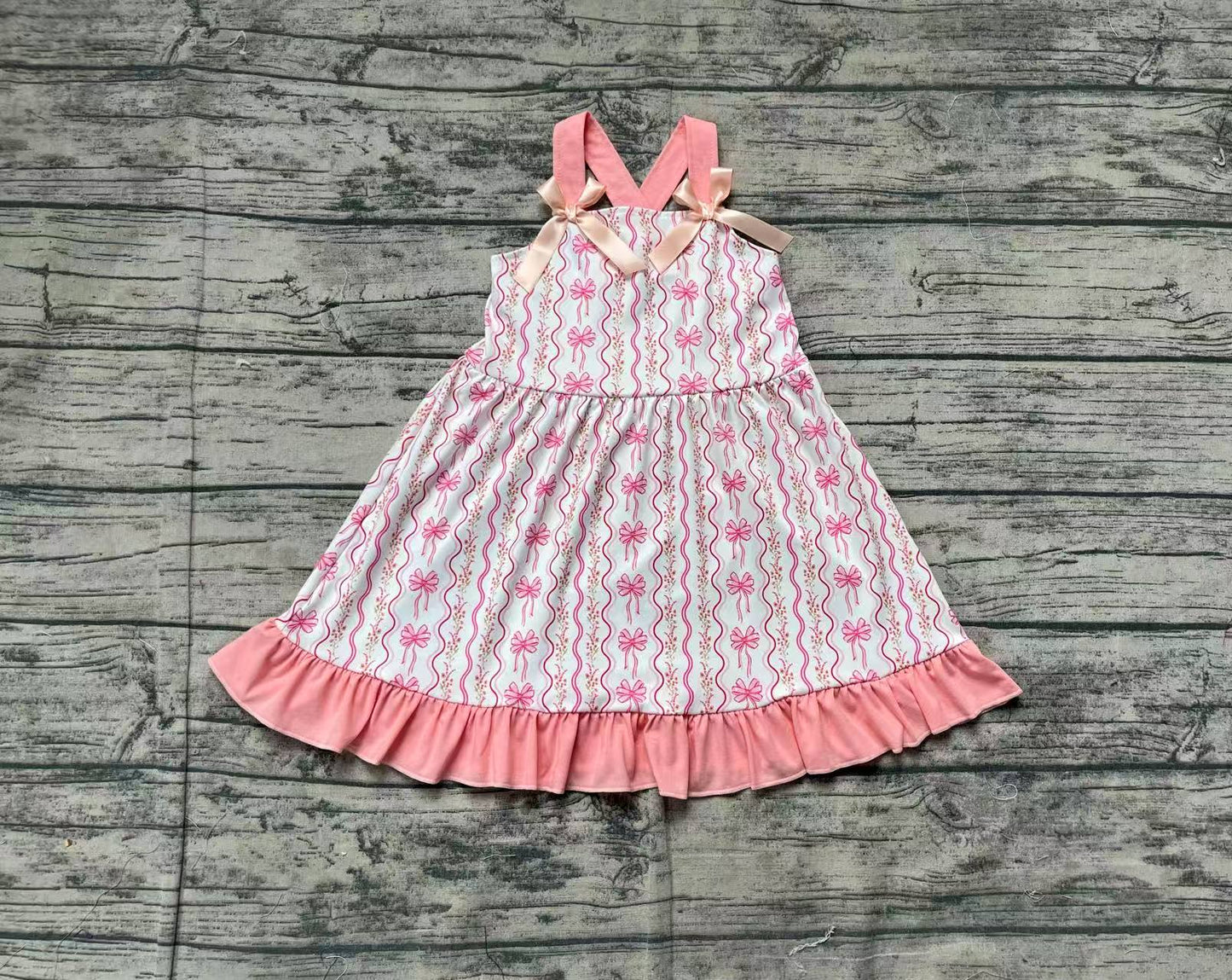 GSD1950Floral Ruffle Baby Girls Dresses Pink Bow Straps Cute Infant Girl Clothing Party Wear Kids Outfits