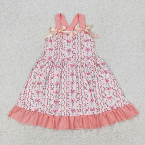 10.31 RST Sibling Baby Girls Bows Strap Button Pockets Floral Plaid Ruffle Knee Length Dresses