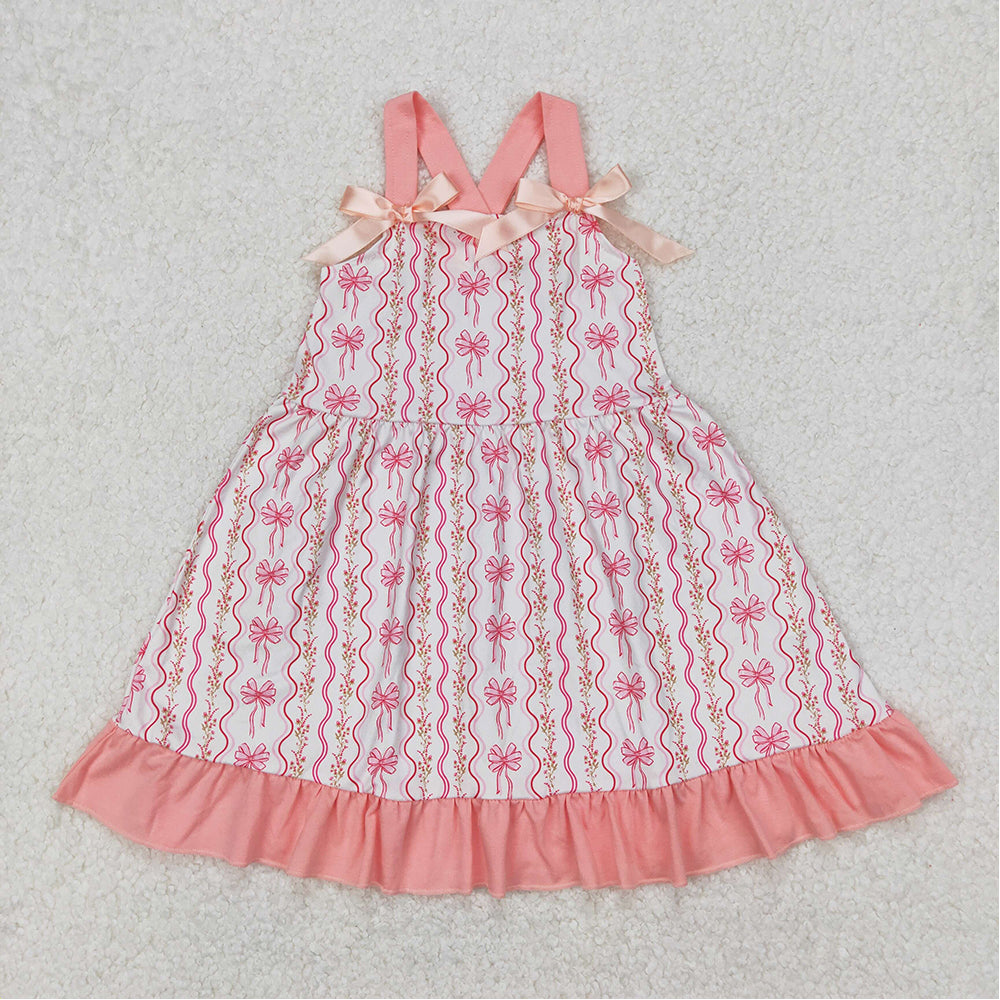 4.26 RTS NO MOQ Girls Pink Straps Floral Bow Tunic Ruffle Shorts Set Cute Casual Clothing Outfit for Kids