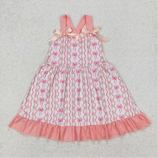 GSD1950RTS NO MOQ Pink bow straps floral ruffle baby girls dresses