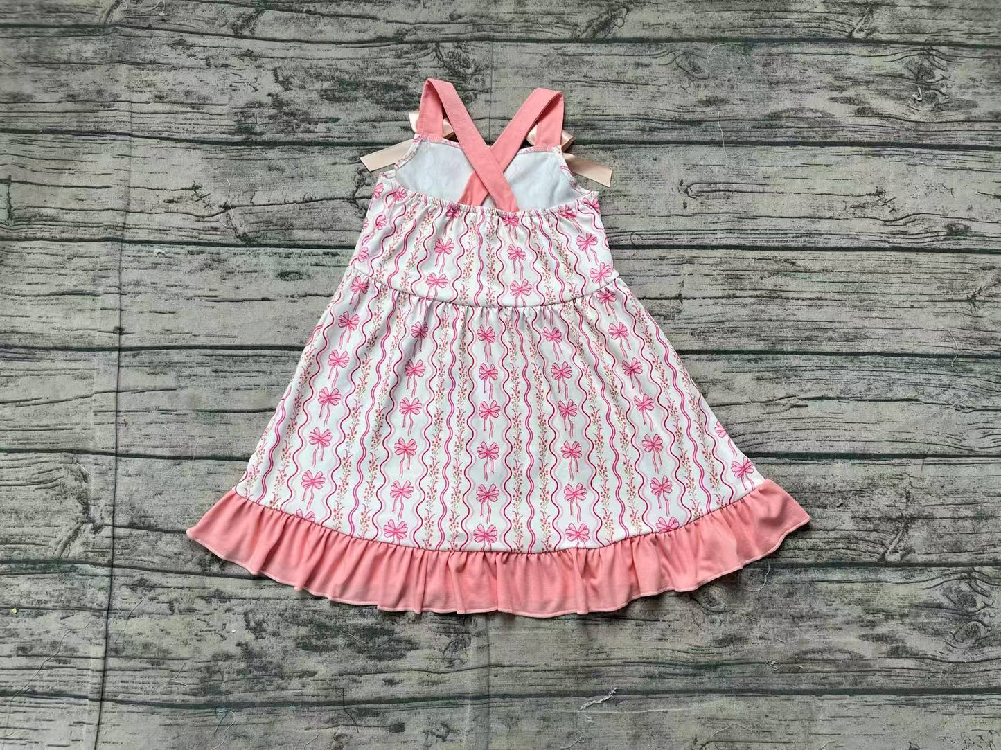 GSD1950Floral Ruffle Baby Girls Dresses Pink Bow Straps Cute Infant Girl Clothing Party Wear Kids Outfits