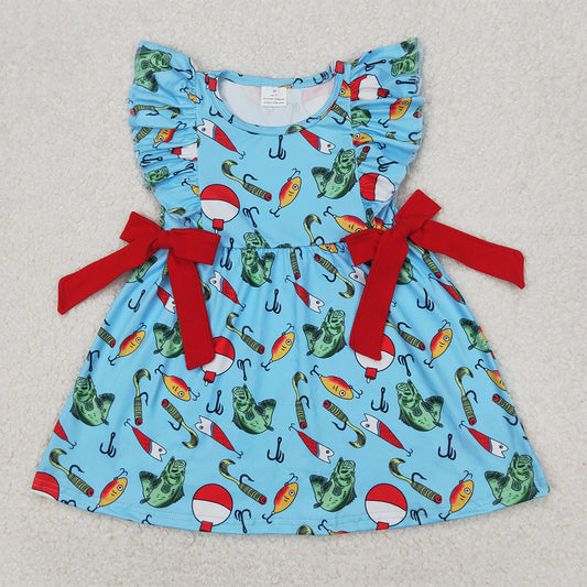 5.10 GSD1953 RTS NO MOQ Baby Girls Summer Dress Red bow ruffle fishing baby girls summer dresses