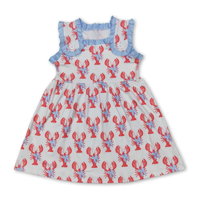 RTS Sibling Sleeveless crawfish bow baby girls summer dress and romper