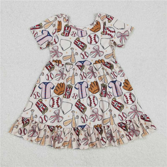 5.10 GSD1960 RTS NO MOQ Baby Girls Summer Dress Short sleeves baseball bow baby girls ruffle dresses