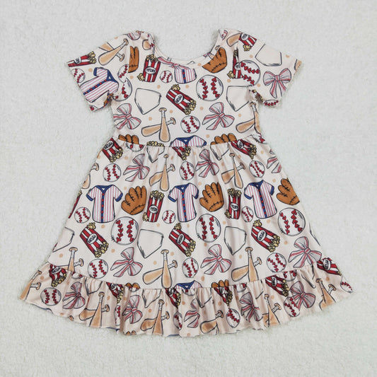 GSD1960Baby Girls Ruffle Dresses Short Sleeves Baseball Bow Cute Children's Clothing for Girls