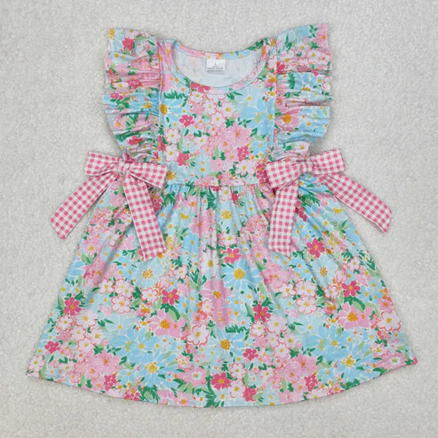 11.4 RST Sibling Baby Girls Sleeveless Flutter Sleeve Bows Flowers Plaid Knee Length Dresses