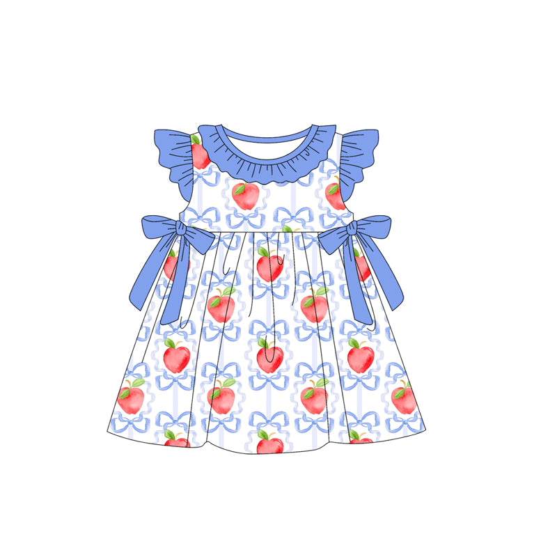 Baby Girls Blue Flutter Sleeves Bows Plaid Apples Tunic Ruffle Shorts Set