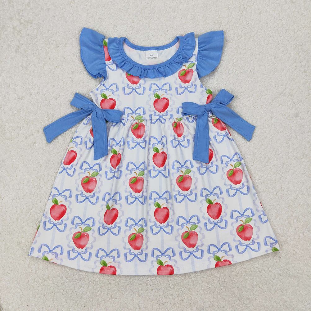 4.26 RTS NO MOQ Kids Girls Apple Bow Flutter Sleeve Outfit Back to School Ensemble for Girls