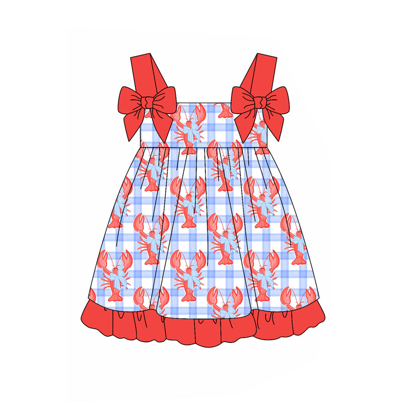 Baby Girls Blue Checkered Crawfish Bow Top Shorts Clothes Sets