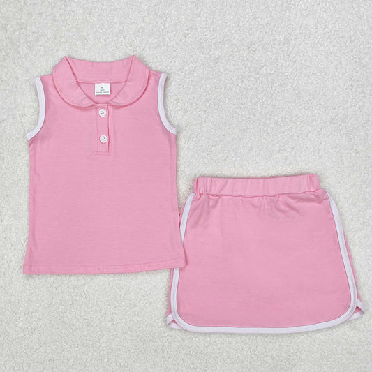 GSD1975Pink Cotton Sleeveless Polo Shirt Skirt Set for Girls Kids' Matching Clothing Outfit