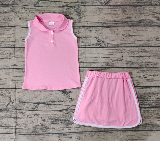 GSD1975Pink Cotton Sleeveless Polo Shirt Skirt Set for Girls Kids' Matching Clothing Outfit