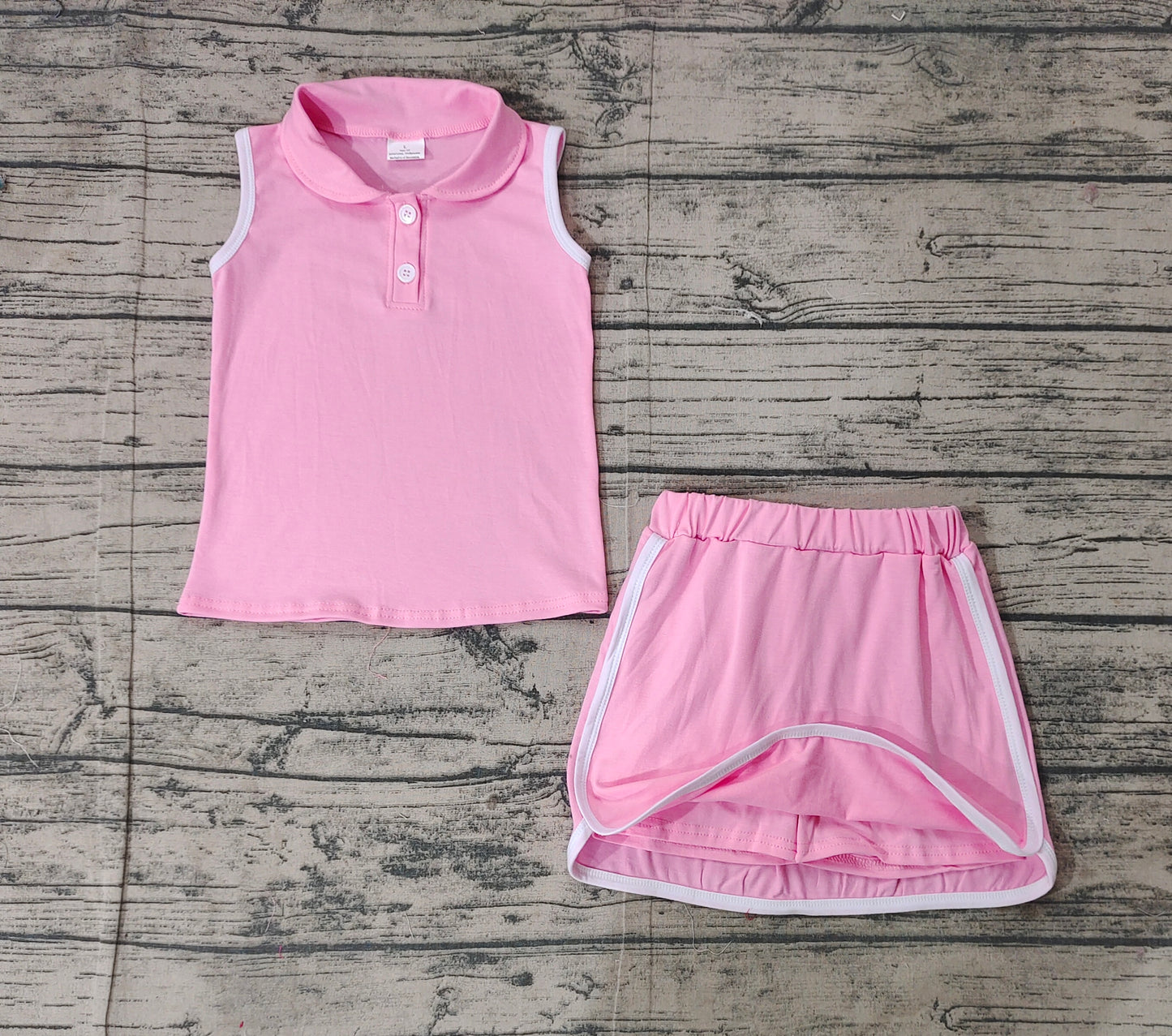 GSD1975Pink Cotton Sleeveless Polo Shirt Skirt Set for Girls Kids' Matching Clothing Outfit