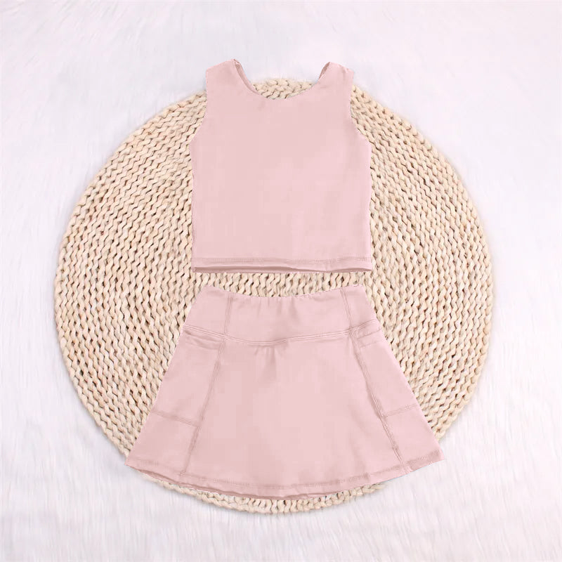 Baby Girls Lavender Sleeveless Top Pockets Skirt Yoga Set