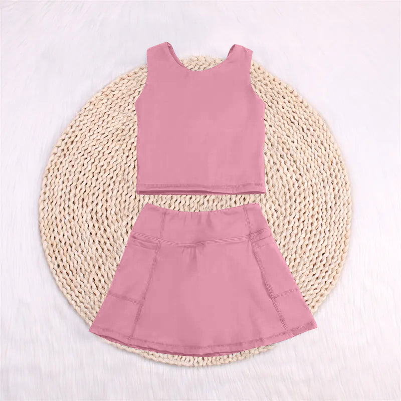 Baby Girls Lavender Sleeveless Top Pockets Skirt Yoga Set