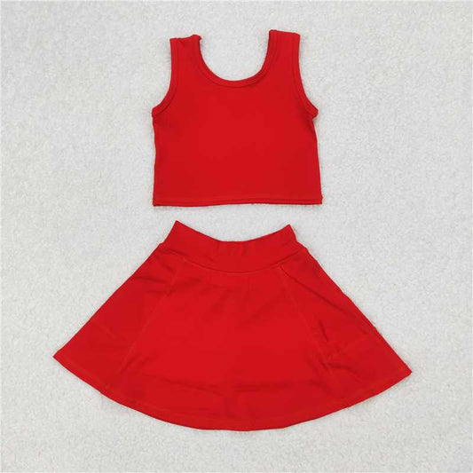 USA Warehouse (IN STOCK) GSD1979 Red Sleeveless Top Skirt Set for Kids Girls Active Wear Outfit