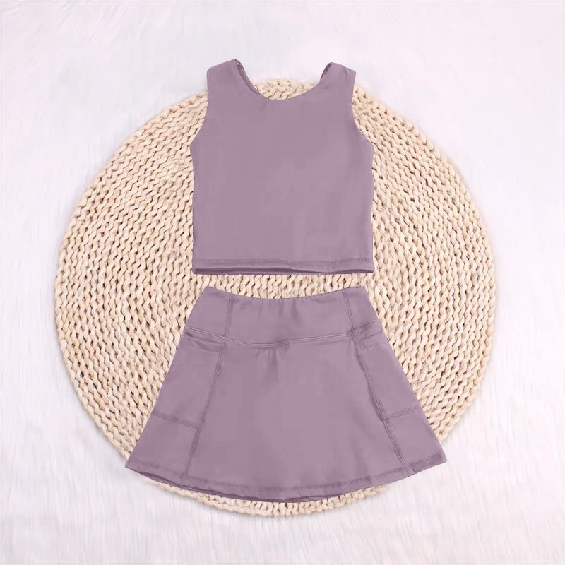 Baby Girls Lavender Sleeveless Top Pockets Skirt Yoga Set