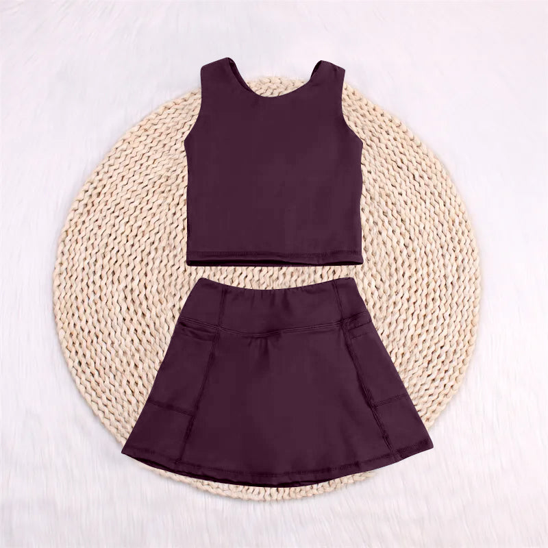 Baby Girls Lavender Sleeveless Top Pockets Skirt Yoga Set