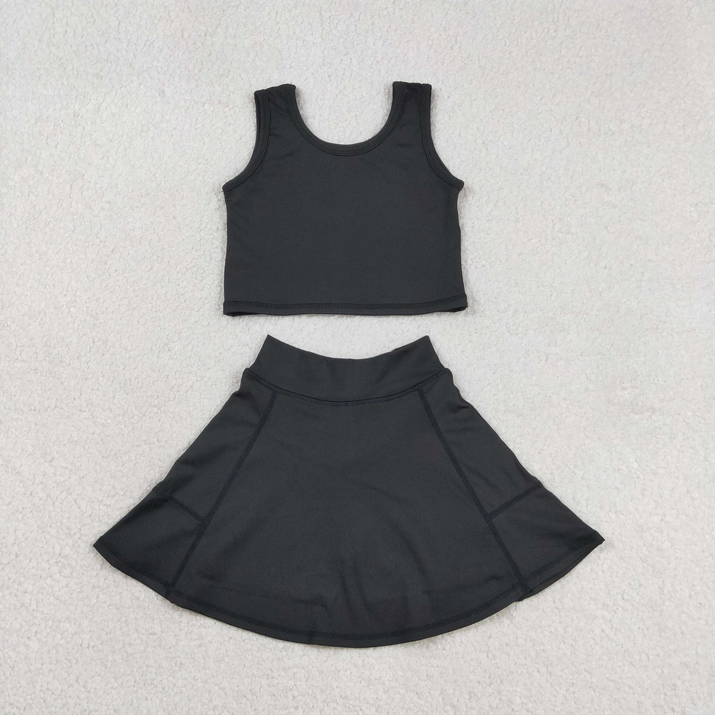 3.16 RTS NO MOQ （In stock）GSD1982 Baby Girls Summer Sleeveless Black Top Yoga Sports Skorts Clothes Sets