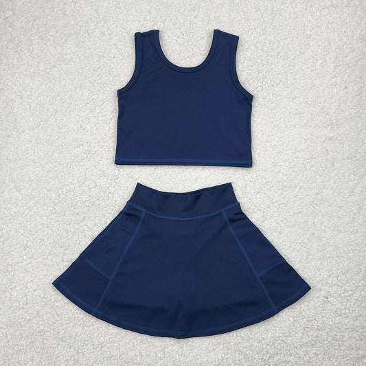 6.16  GSD1987 RTS NO MOQ Baby Girls Yoga Outfits Baby Girls Navy Vest Top Sports Skorts Clothes Sets