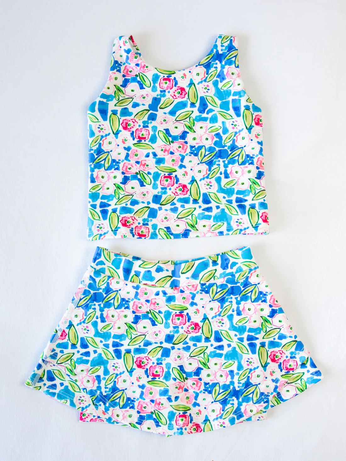 Blue Floral Sleeveless Kids Girls Athletic Dresses Lightweight Comfortable Sporty Fashion for Active Girls
