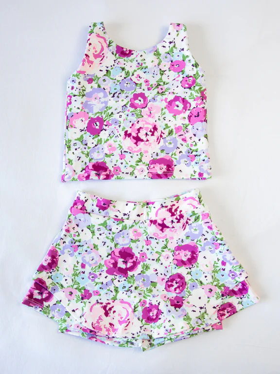Blue Floral Sleeveless Kids Girls Athletic Dresses Lightweight Comfortable Sporty Fashion for Active Girls