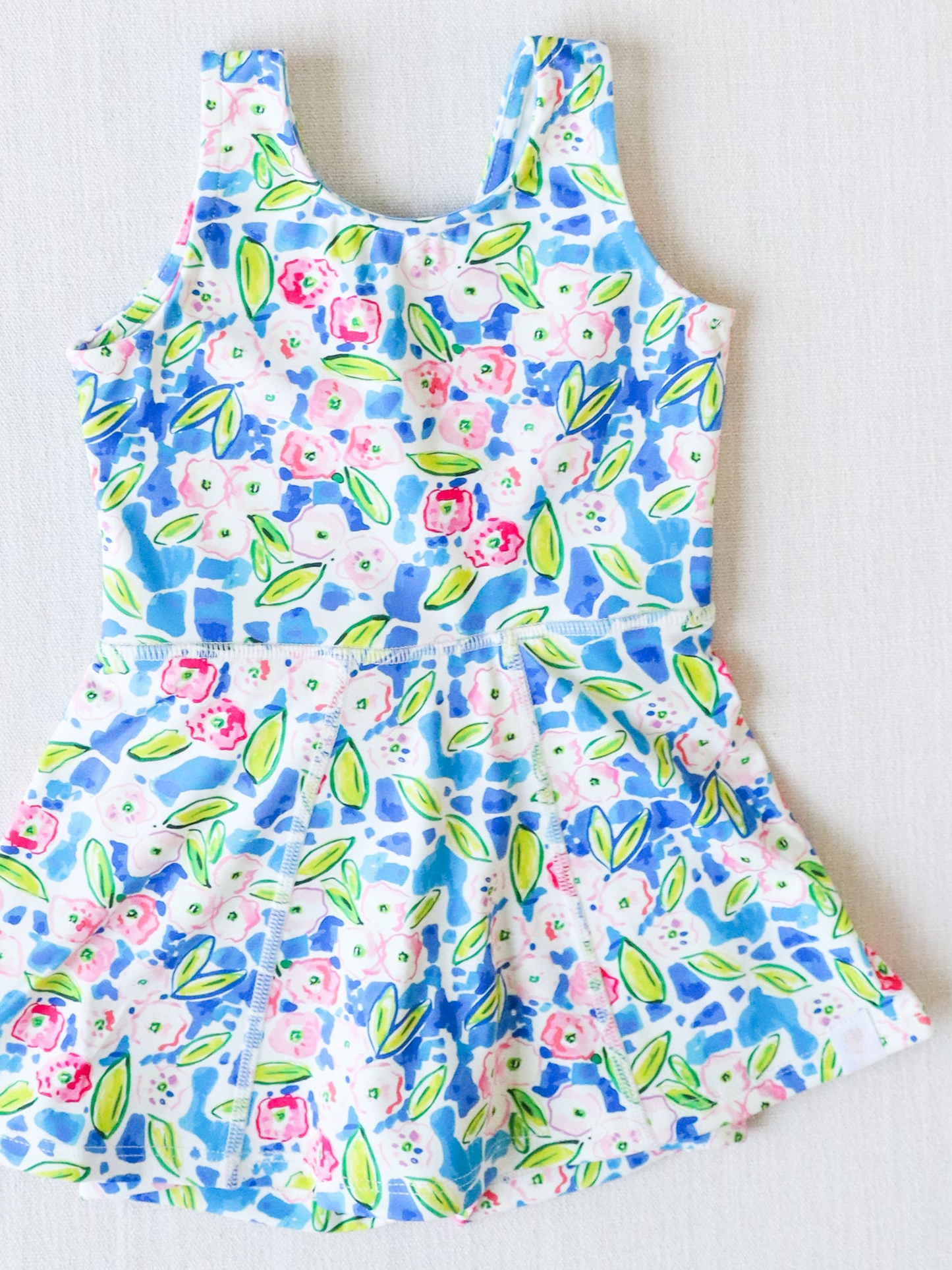 Blue Floral Sleeveless Kids Girls Athletic Dresses Lightweight Comfortable Sporty Fashion for Active Girls