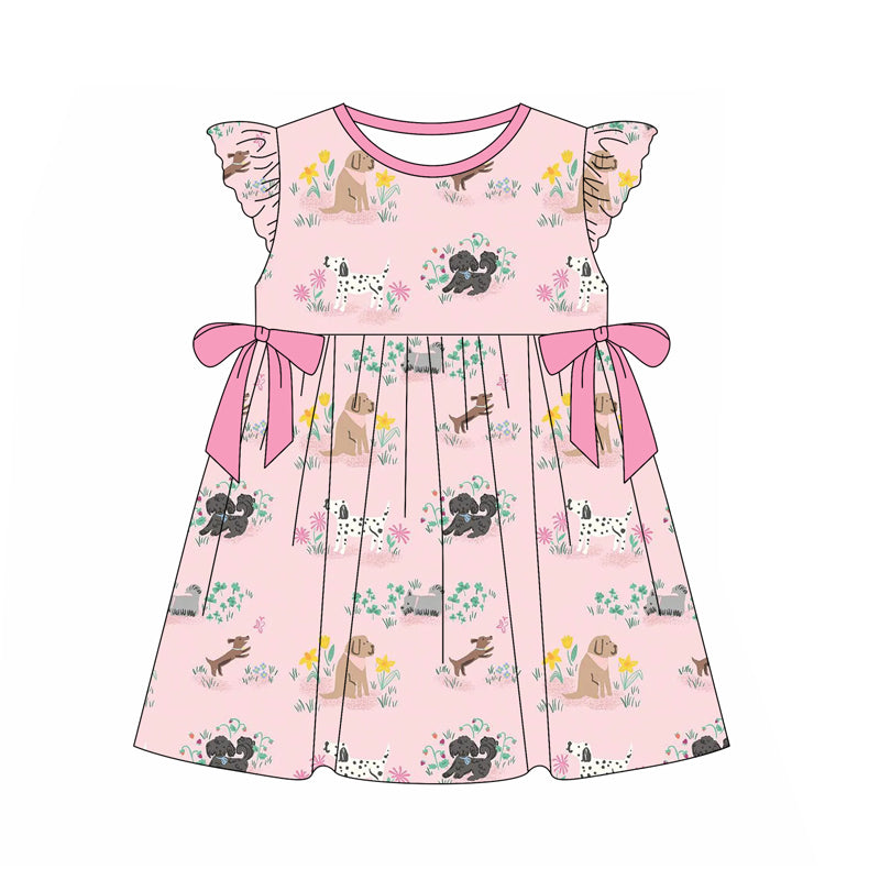 Girls Floral Sleeveless Dog Tunic Pink Shorts Set Cute Summer Clothing Outfit for Kids