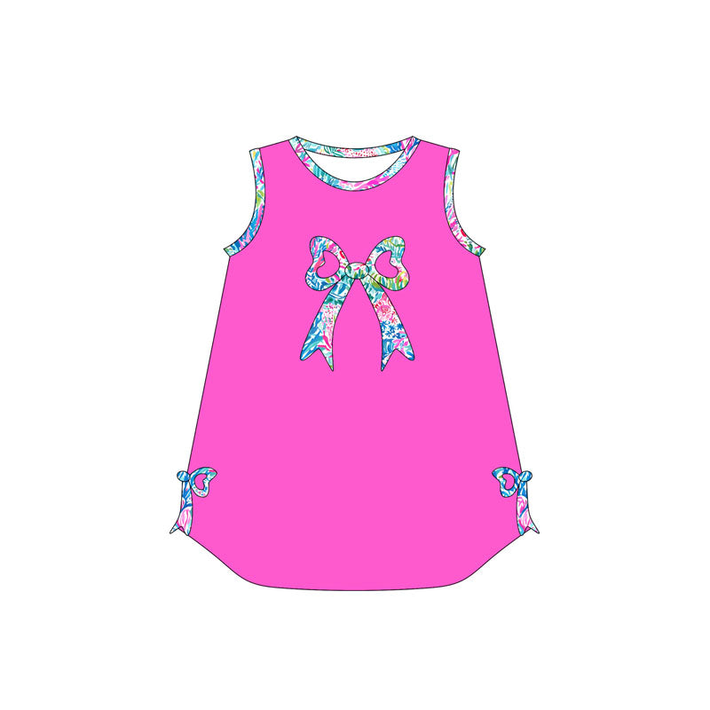 Kids Girls Summer Outfits Hot Pink Sleeveless Watercolor Bow Top And Shorts Set for Girls Perfect for Parties And Playdates