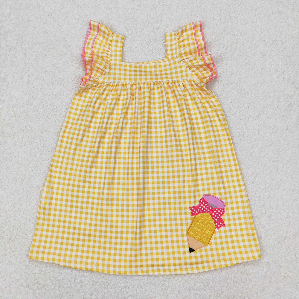 GSD2012 RTS NO MOQ Yellow plaid flutter sleeves pencil girls back to school dress