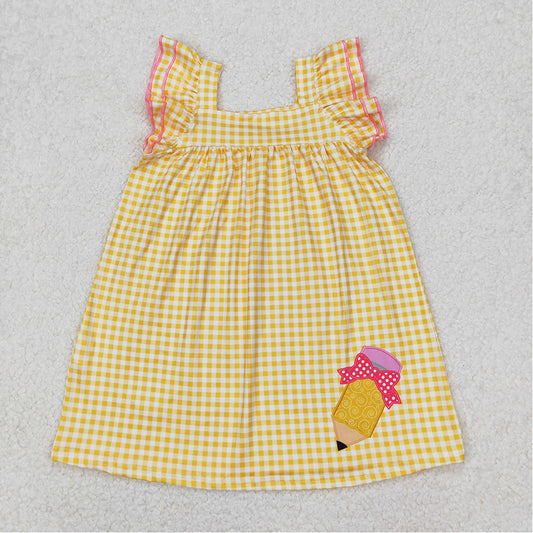 GSD2012 RTS NO MOQ Yellow plaid flutter sleeves pencil girls back to school dress