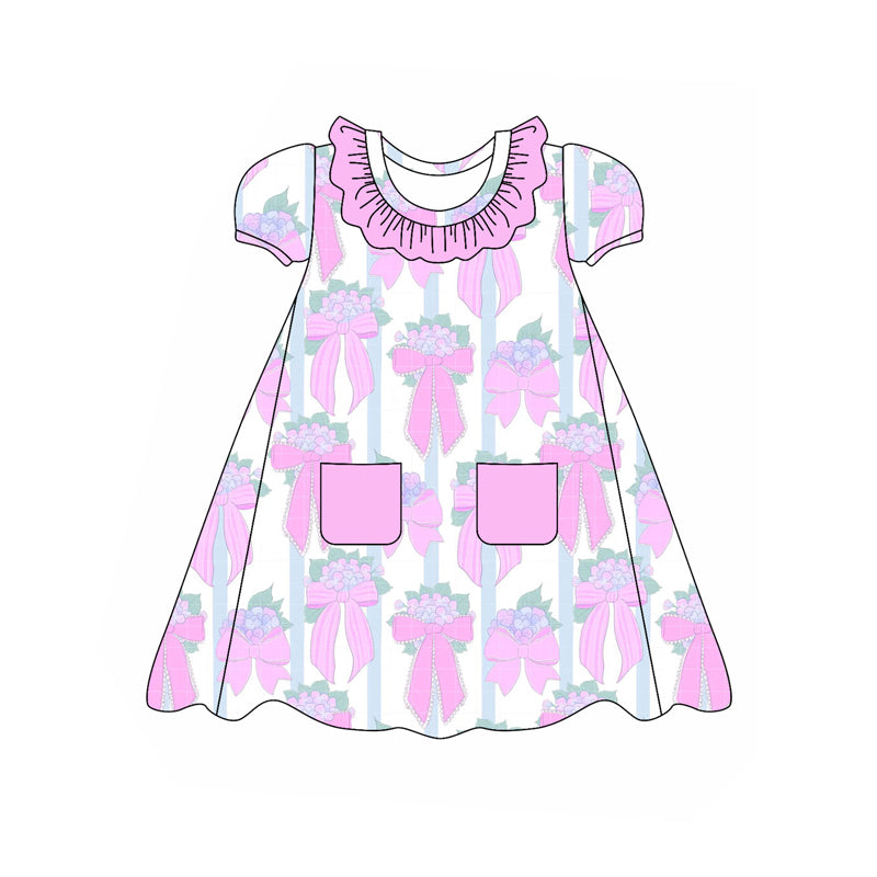 Girls Sleeveless Floral Bow Tunic Short Set Pink Casual Comfortable Clothing for Kids