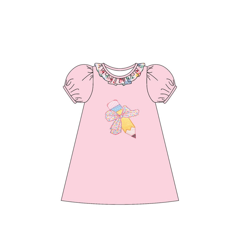 Girls Pink Floral Ruffle Pencil Bow Dress Cute Back to School Dress for Kids